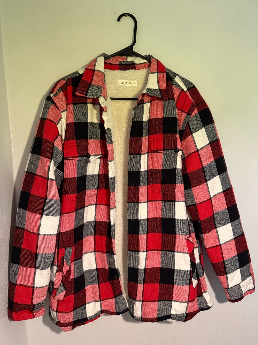 Aeropostale Mens Plaid Sherpa-Lined Jacket